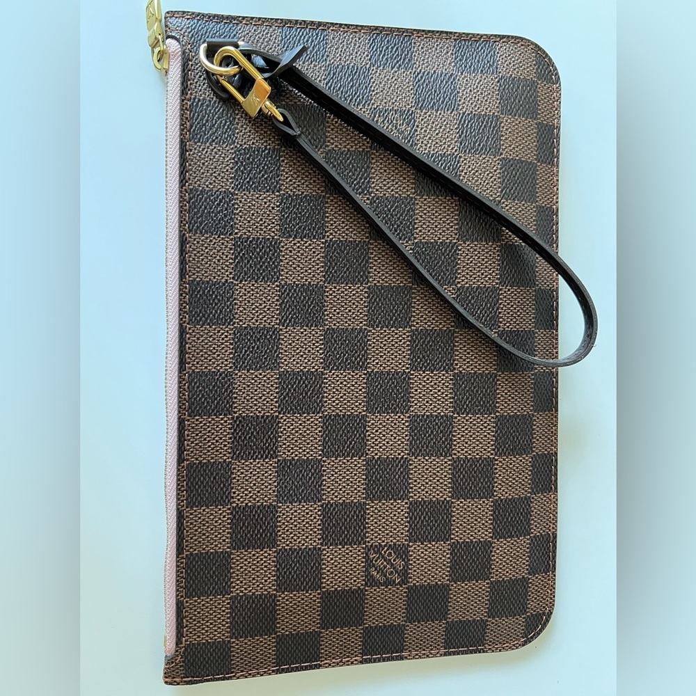 Authentic Louis Vuitton Neverfull Bag Pouch Damier Ebene Pink Balleria